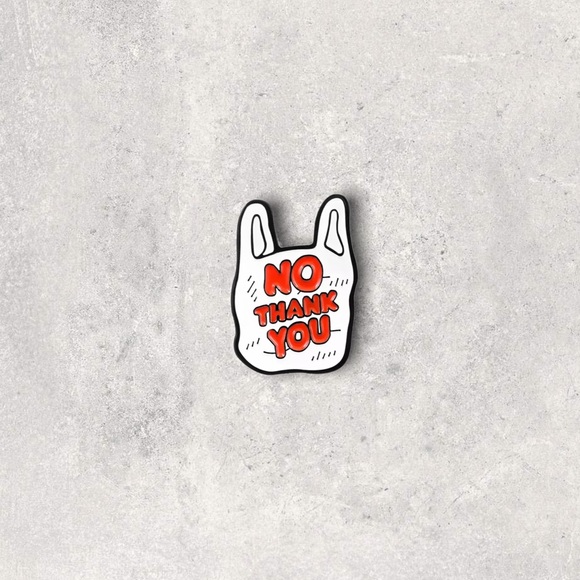 3/$18 No Thank You Plastic Bag Environmental Enamel Pin - Picture 3 of 5